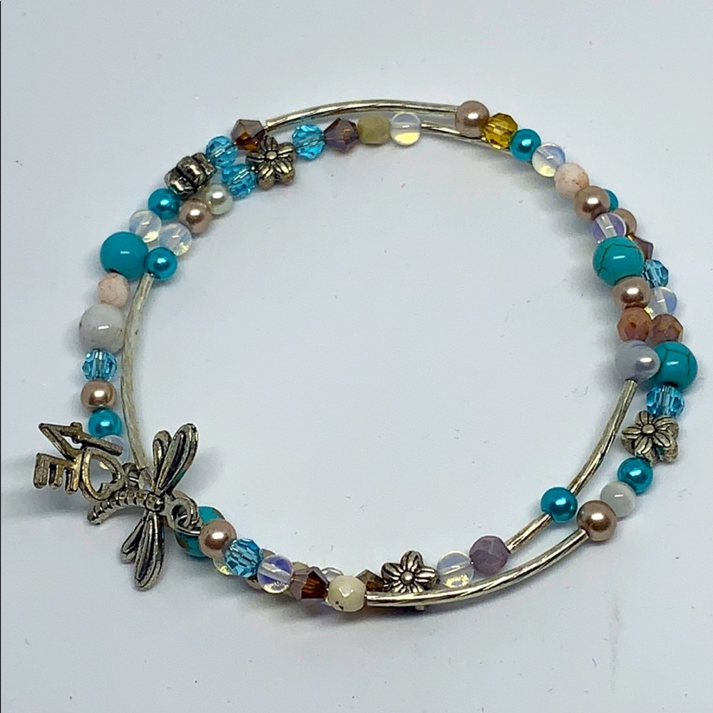 Love/dragonfly memory wire bracelet